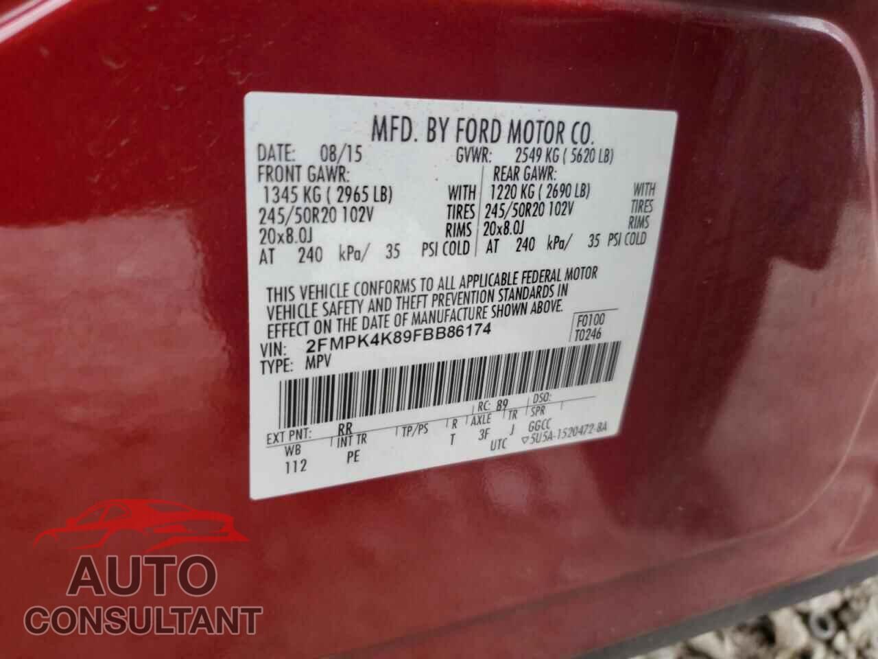 FORD EDGE 2015 - 2FMPK4K89FBB86174