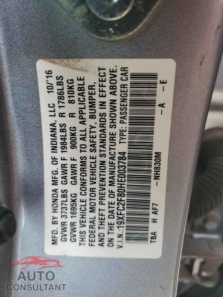 HONDA CIVIC 2017 - 19XFC2F80HE003784