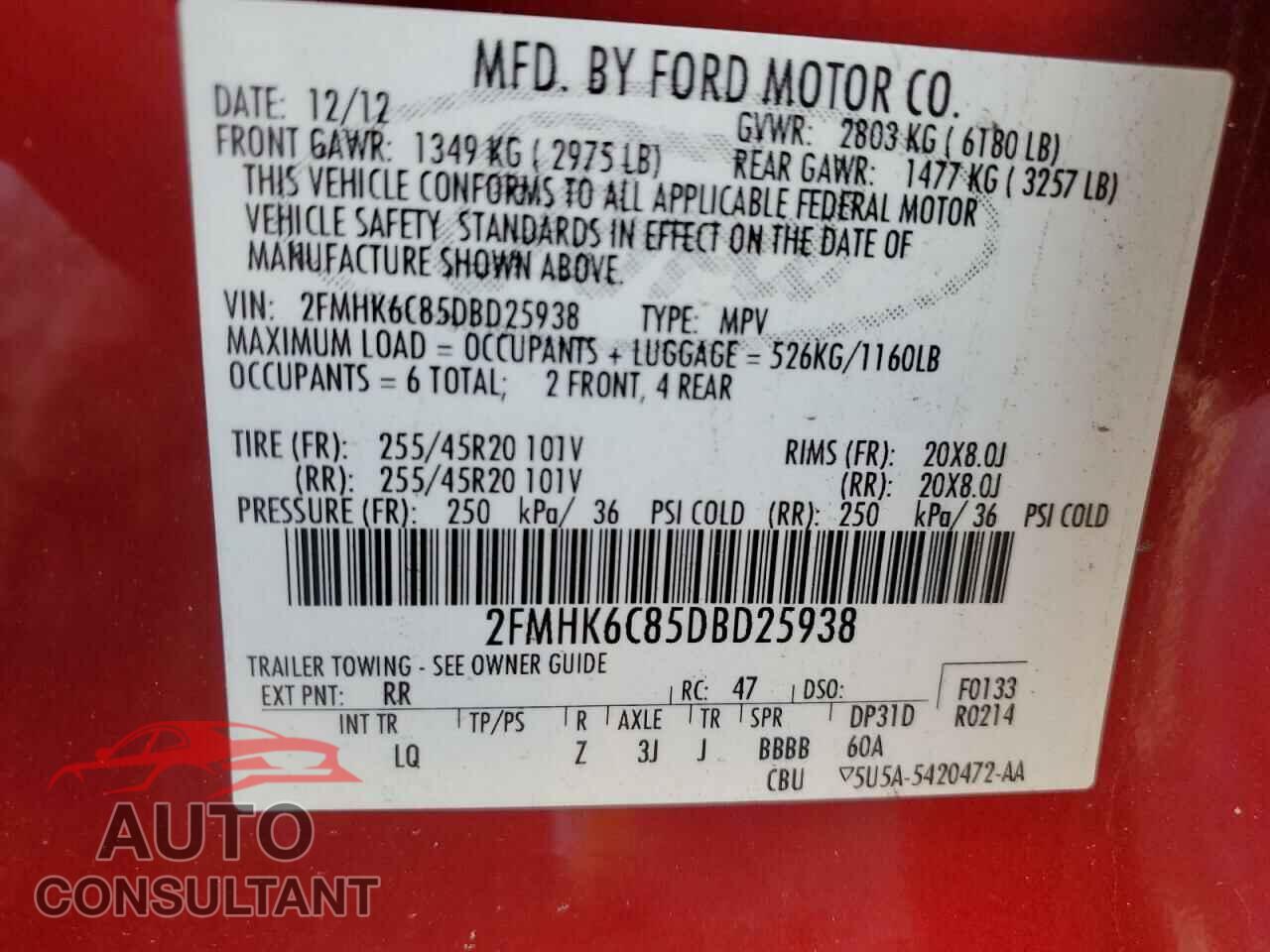 FORD FLEX 2013 - 2FMHK6C85DBD25938