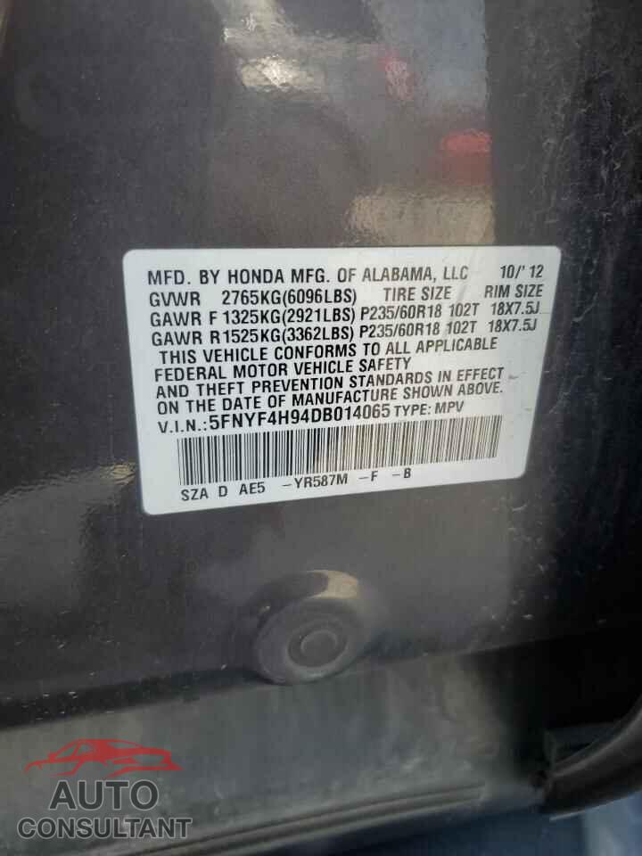 HONDA PILOT 2013 - 5FNYF4H94DB014065