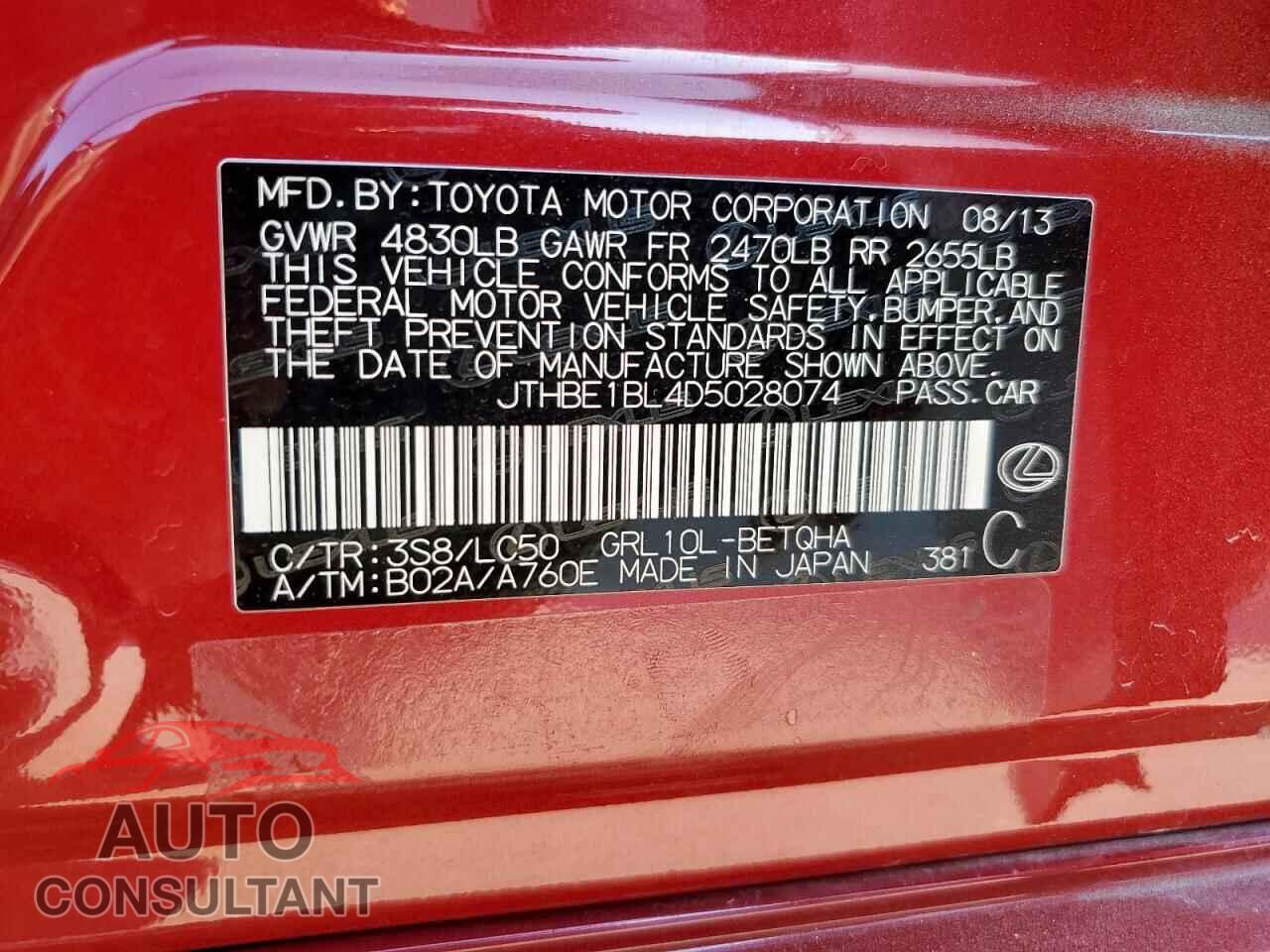 LEXUS GS350 2013 - JTHBE1BL4D5028074