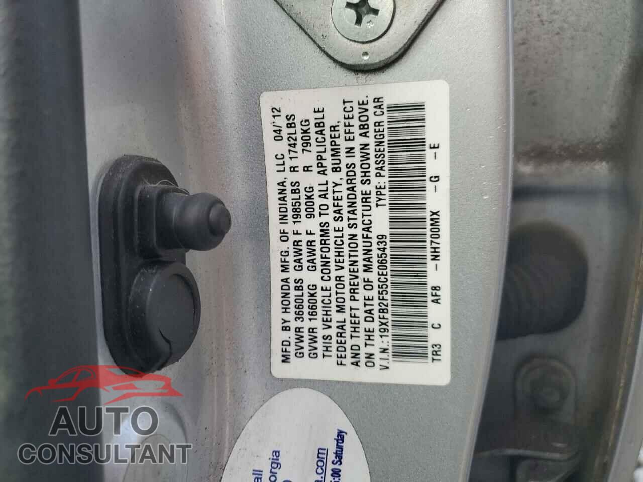 HONDA CIVIC 2012 - 19XFB2F55CE065439