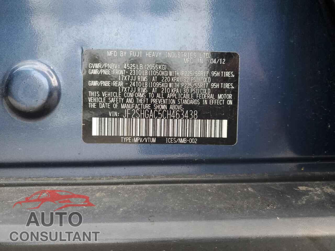 SUBARU FORESTER 2012 - JF2SHGAC5CH463438
