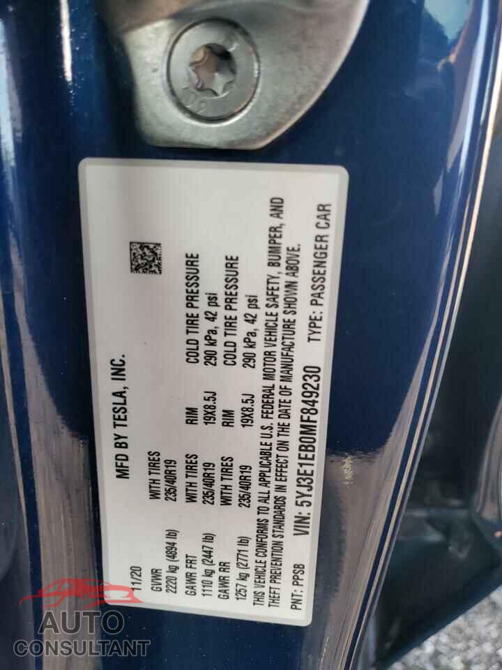 TESLA MODEL 3 2021 - 5YJ3E1EB0MF849230