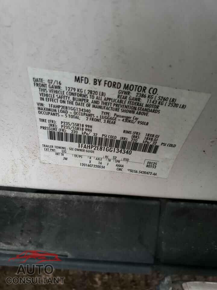 FORD TAURUS 2016 - 1FAHP2E81GG134340