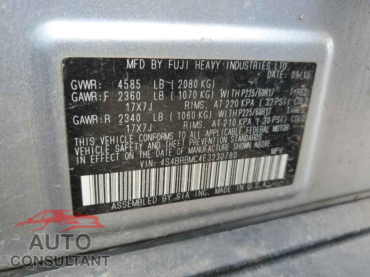 SUBARU OUTBACK 2014 - 4S4BRBMC4E3232780