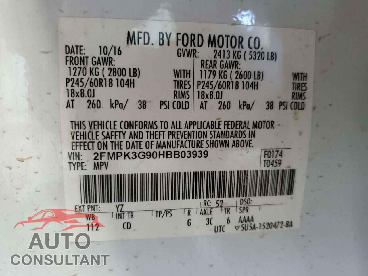 FORD EDGE 2017 - 2FMPK3G90HBB03939