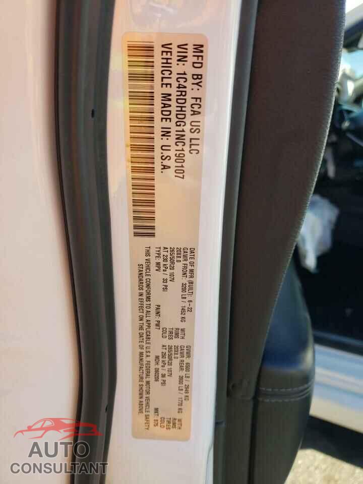 DODGE DURANGO 2022 - 1C4RDHDG1NC190107