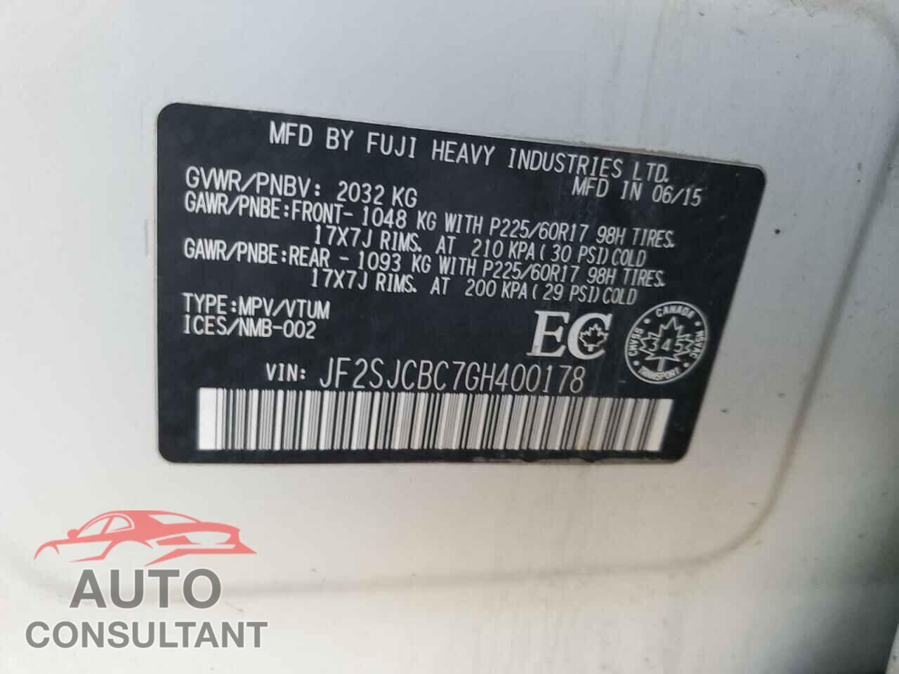 SUBARU FORESTER 2016 - JF2SJCBC7GH400178