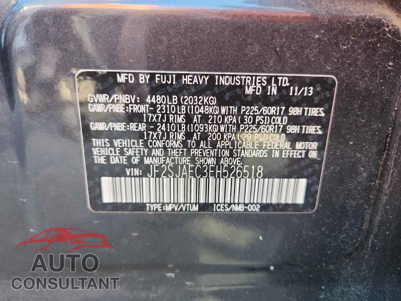 SUBARU FORESTER 2014 - JF2SJAEC3EH526518