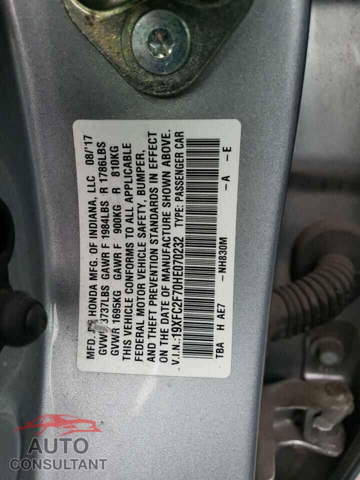 HONDA CIVIC 2017 - 19XFC2F70HE070232