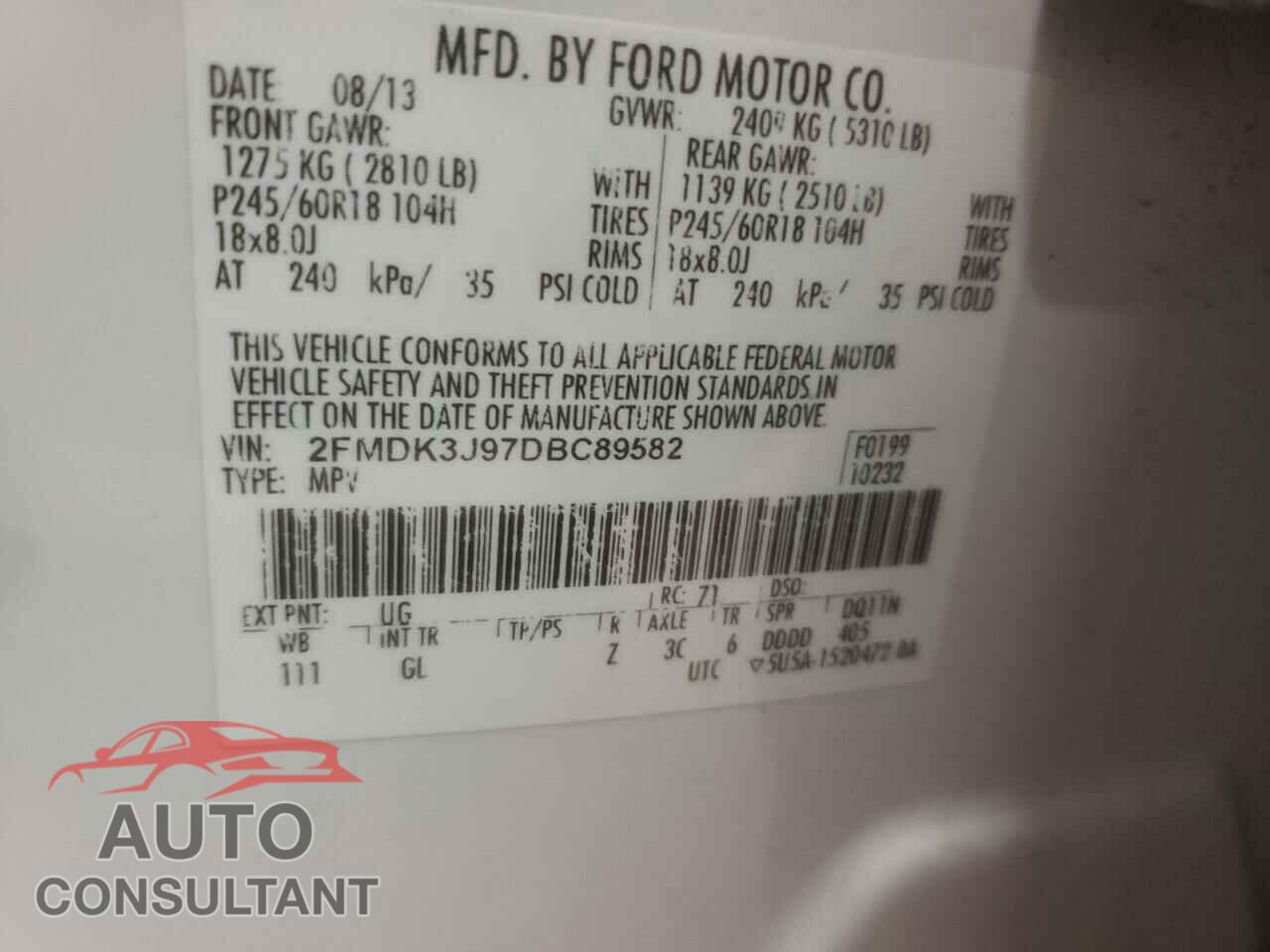 FORD EDGE 2013 - 2FMDK3J97DBC89582