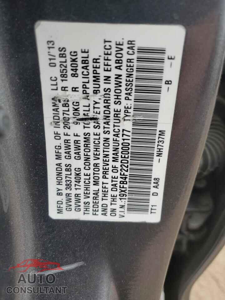 HONDA CIVIC 2013 - 19XFB4F22DE000177