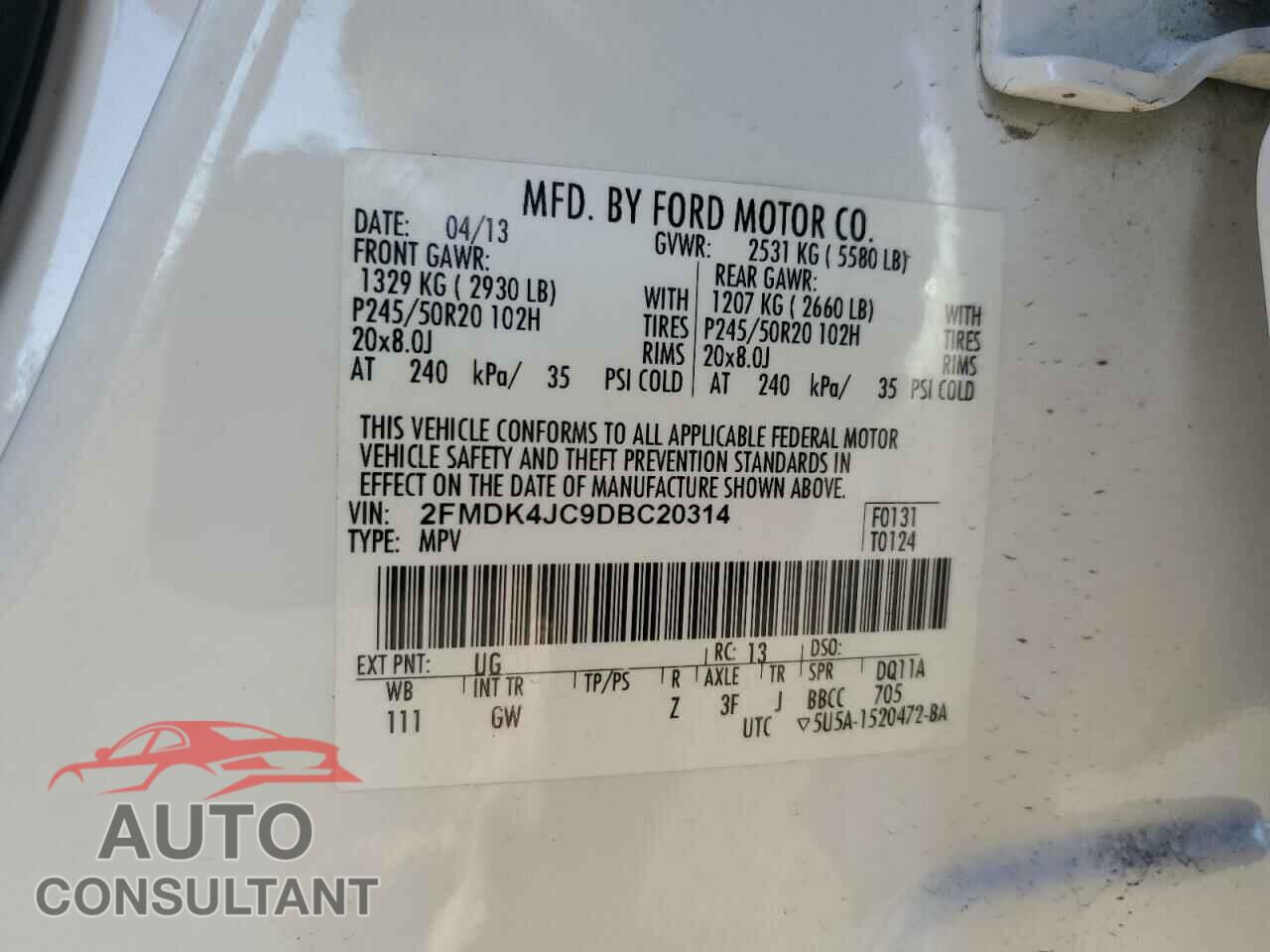 FORD EDGE 2013 - 2FMDK4JC9DBC20314