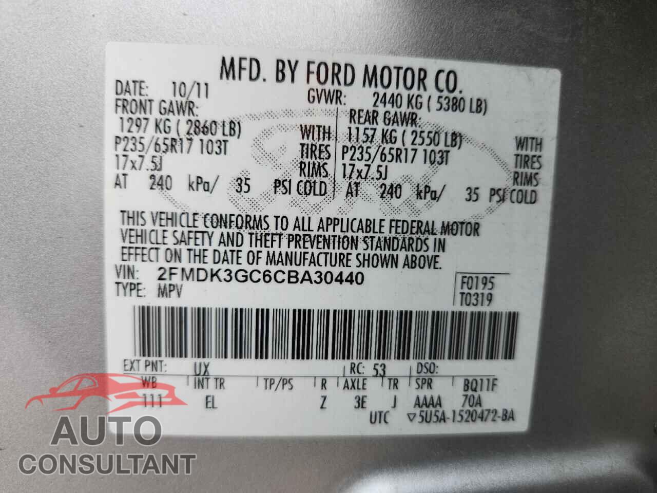 FORD EDGE 2012 - 2FMDK3GC6CBA30440