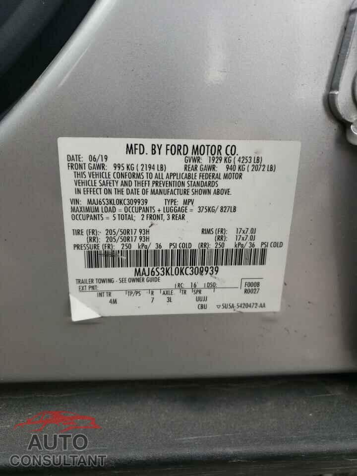 FORD ECOSPORT 2019 - MAJ6S3KL0KC309939