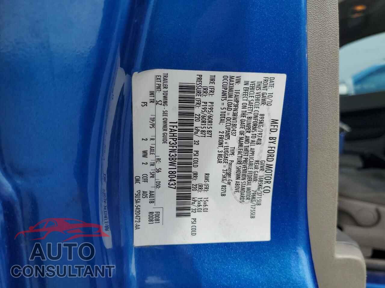 FORD FOCUS 2011 - 1FAHP3FN3BW180437