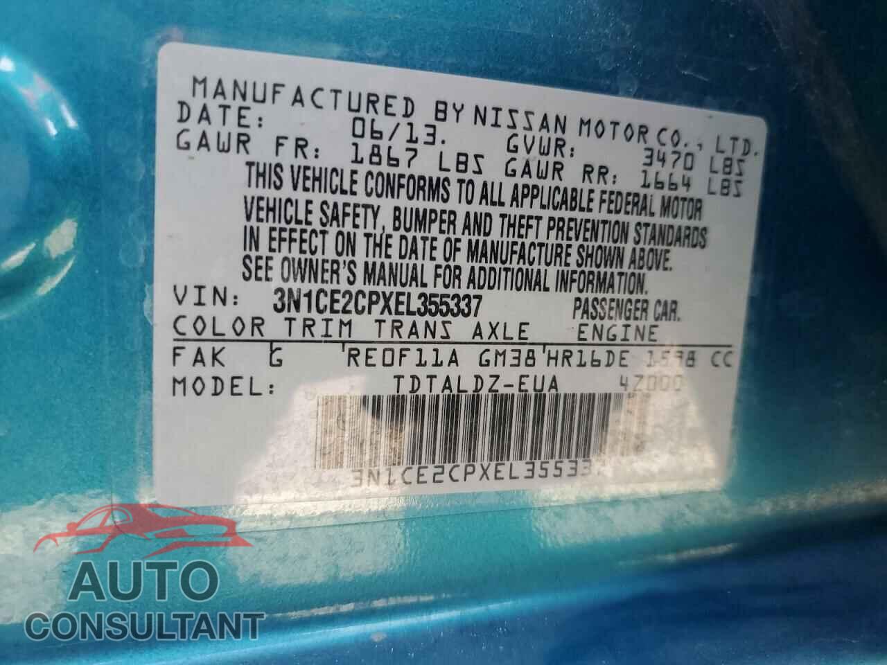 NISSAN VERSA 2014 - 3N1CE2CPXEL355337