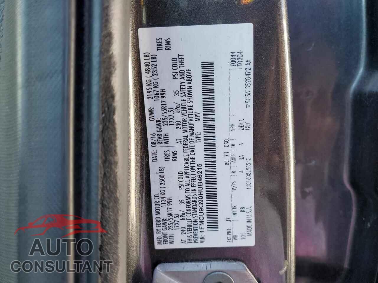 FORD ESCAPE 2017 - 1FMCU9G90HUB46215
