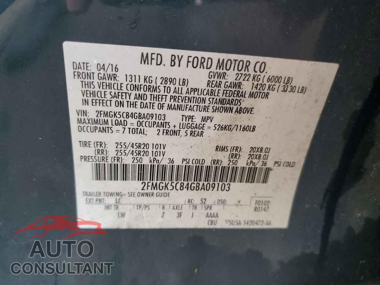 FORD FLEX 2016 - 2FMGK5C84GBA09103