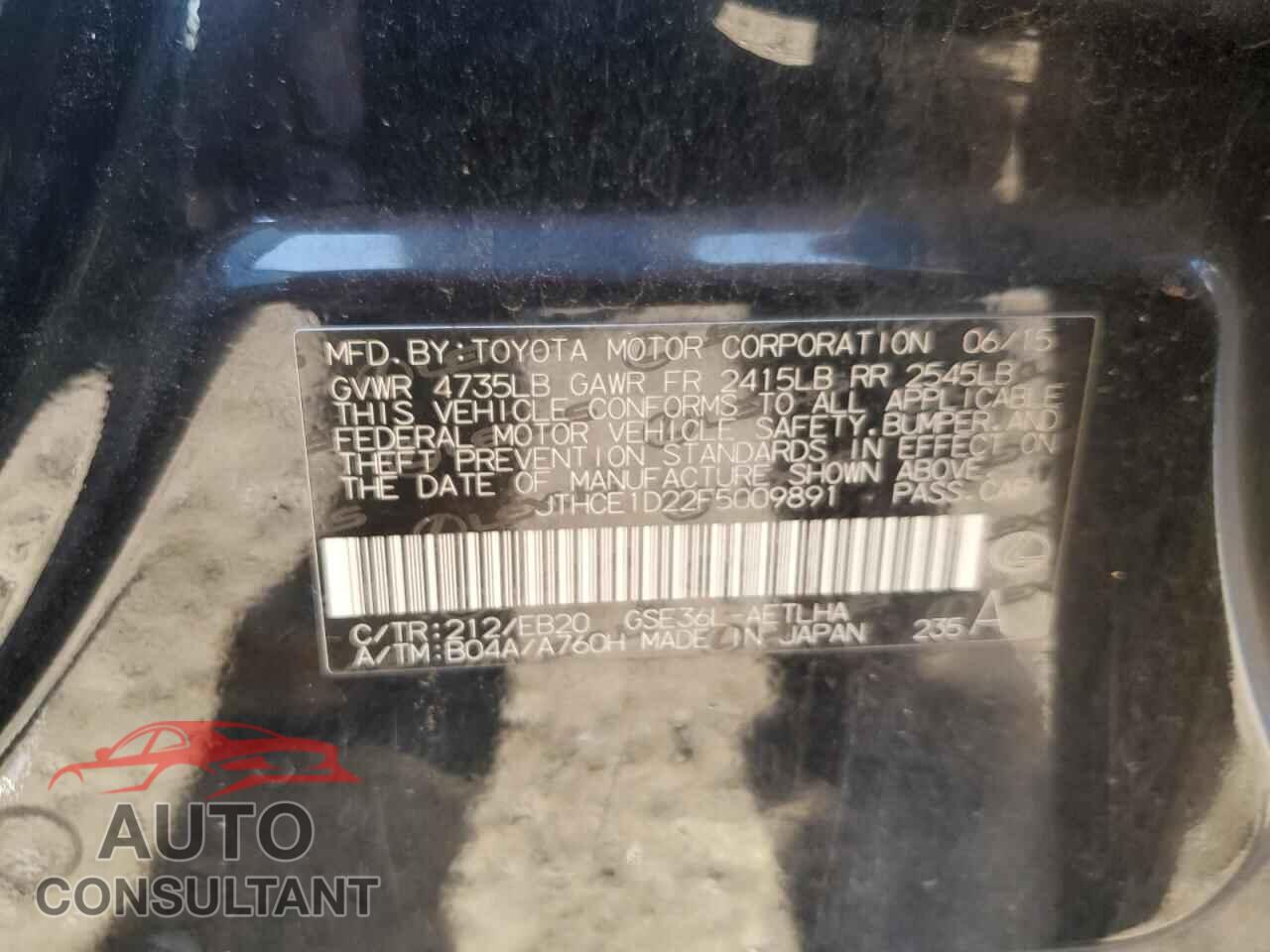 LEXUS IS 2015 - JTHCE1D22F5009891