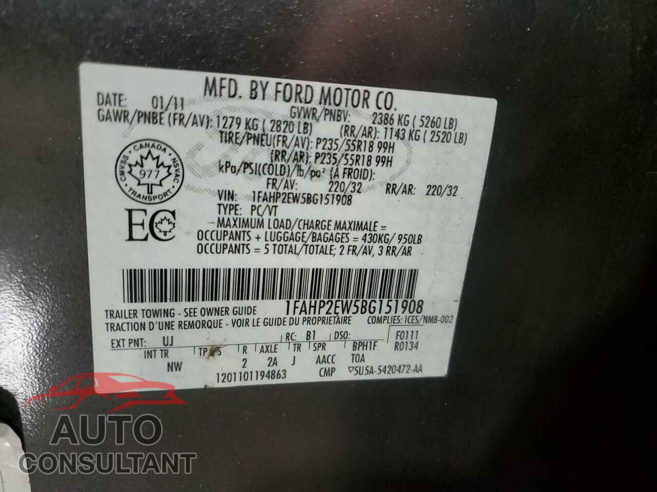 FORD TAURUS 2011 - 1FAHP2EW5BG151908