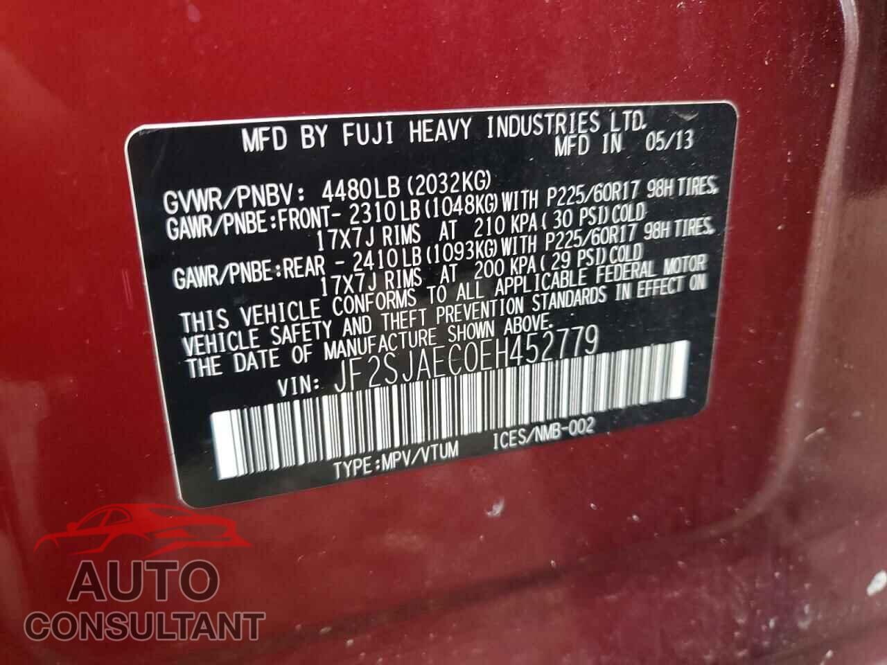 SUBARU FORESTER 2014 - JF2SJAEC0EH452779