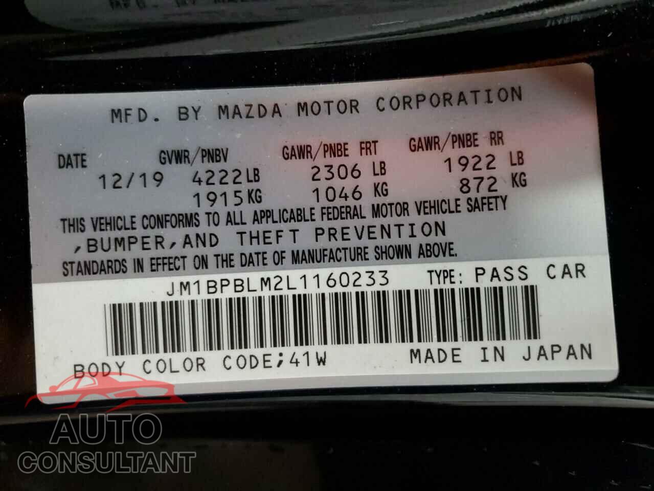 MAZDA 3 2020 - JM1BPBLM2L1160233