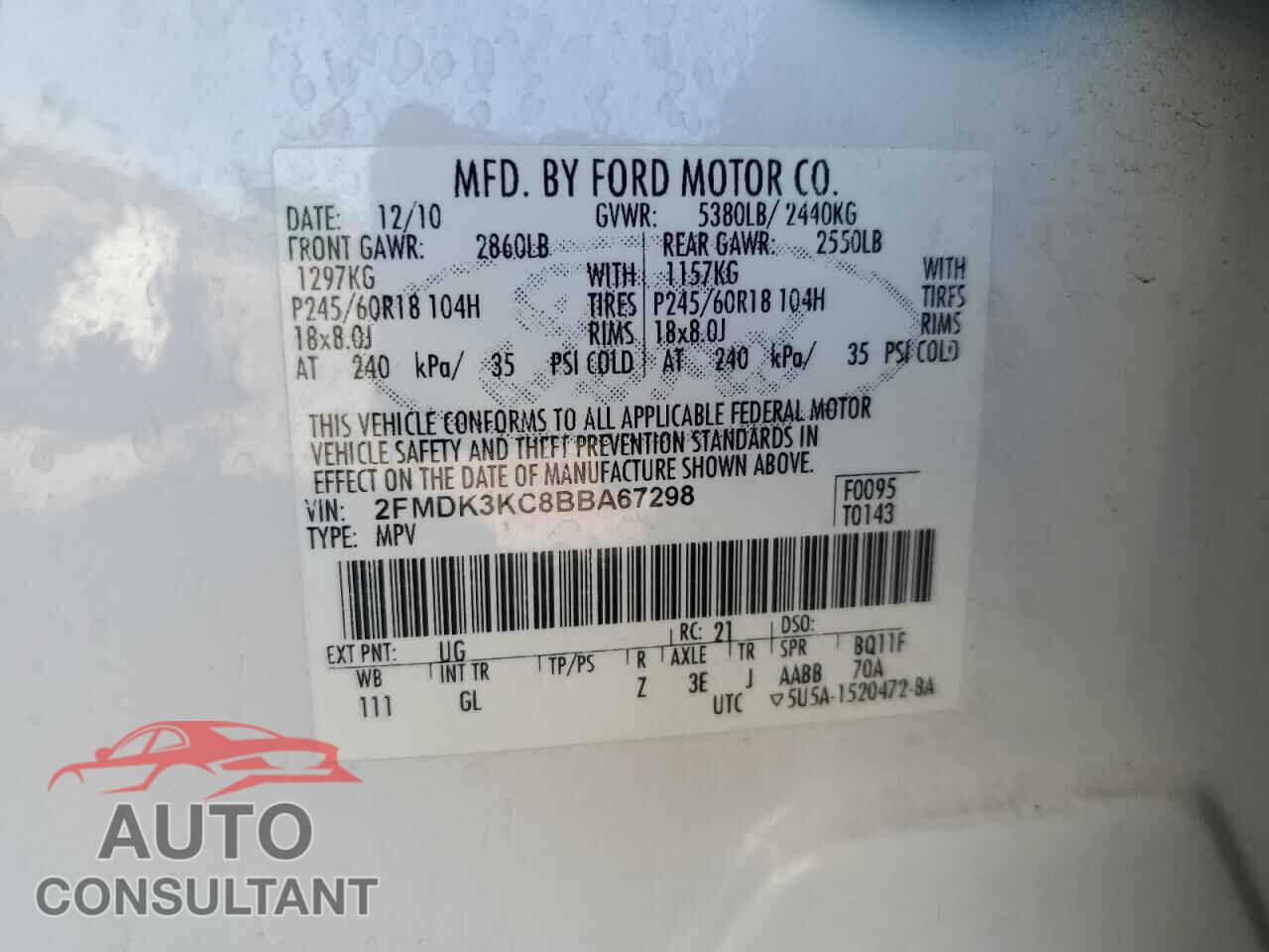FORD EDGE 2011 - 2FMDK3KC8BBA67298