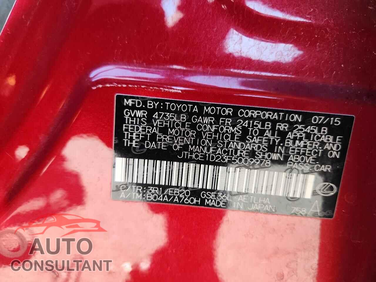 LEXUS IS 2015 - JTHCE1D23F5009978