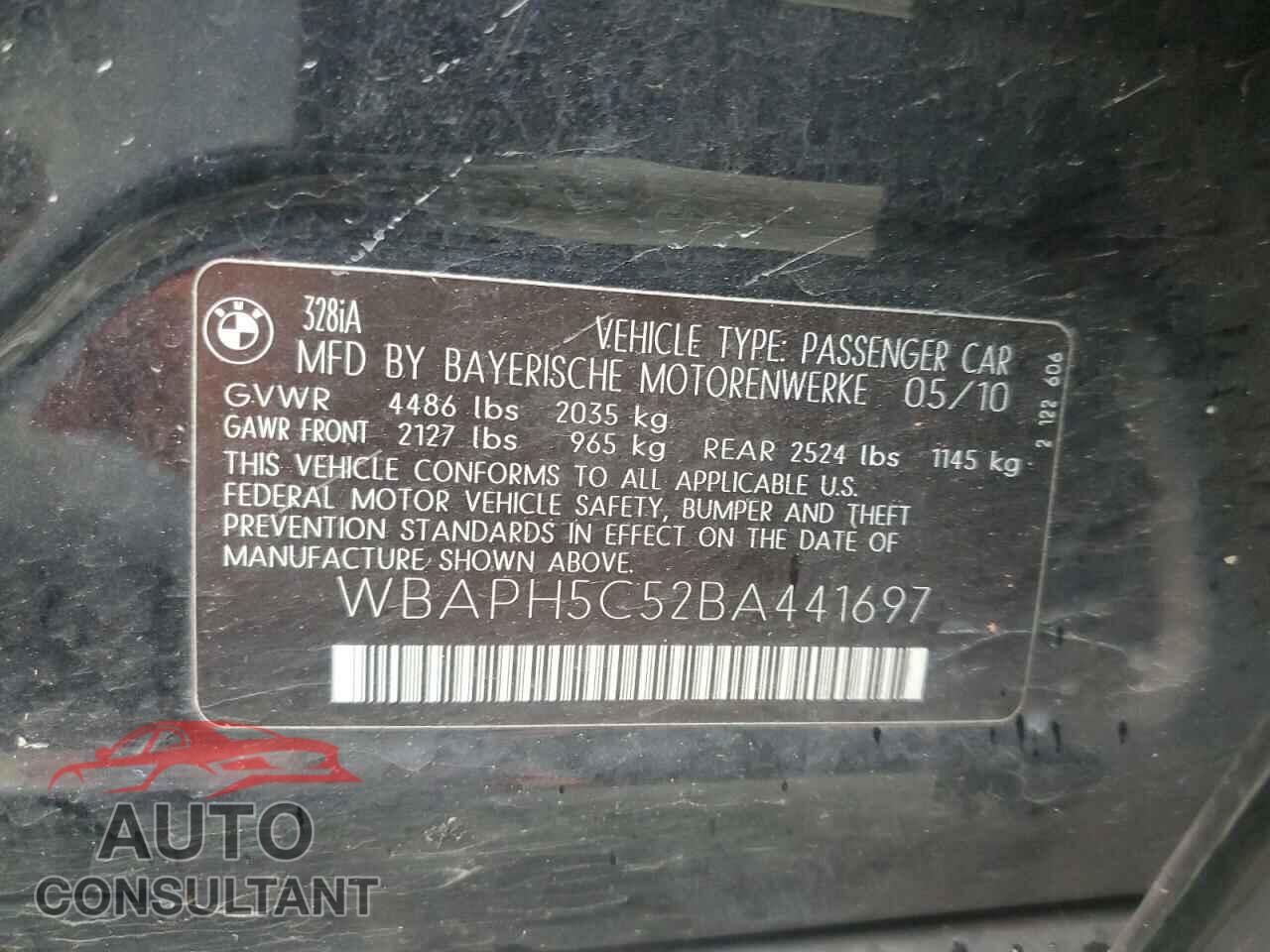 BMW 3 SERIES 2011 - WBAPH5C52BA441697