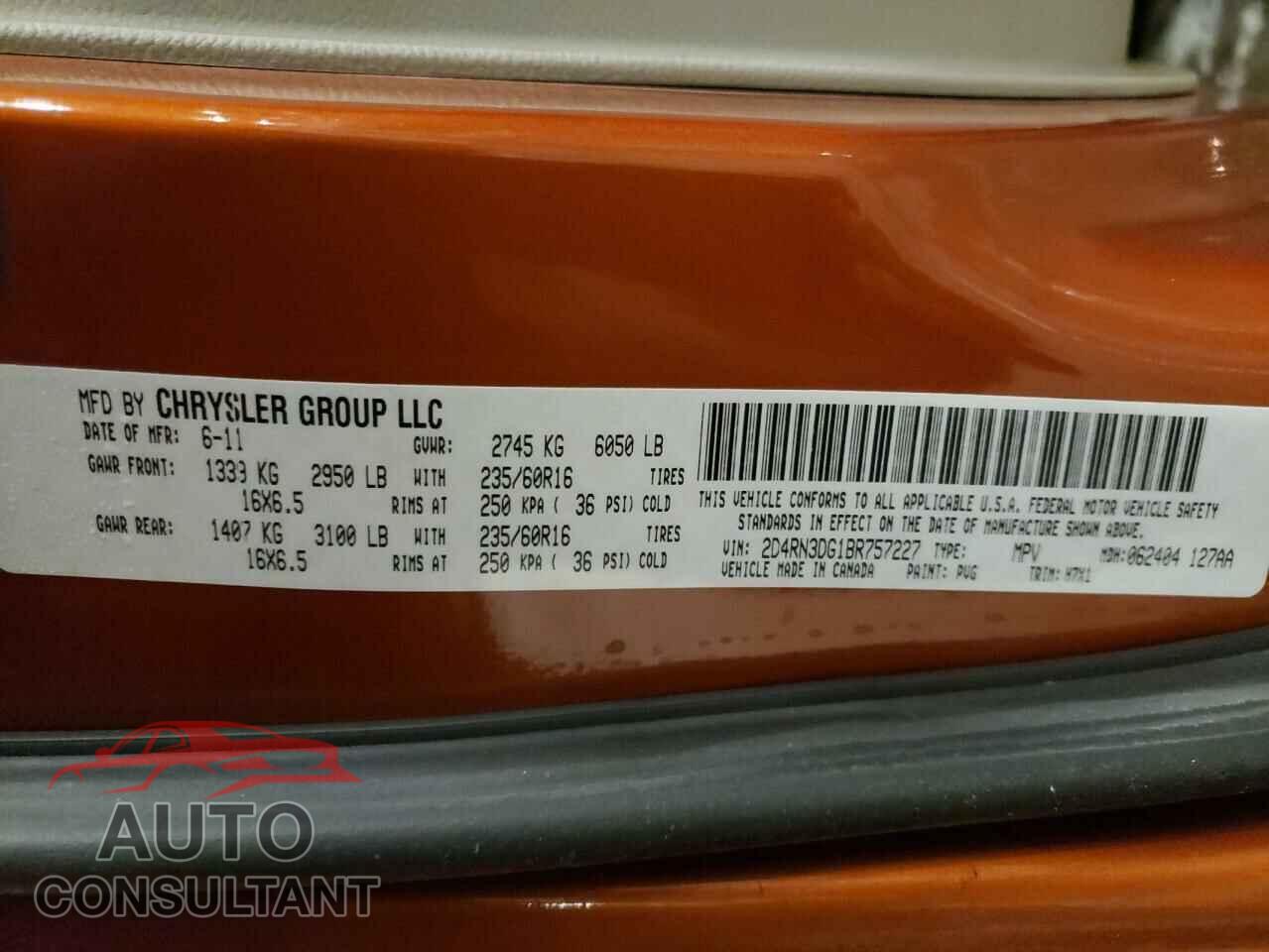 DODGE CARAVAN 2011 - 2D4RN3DG1BR757227