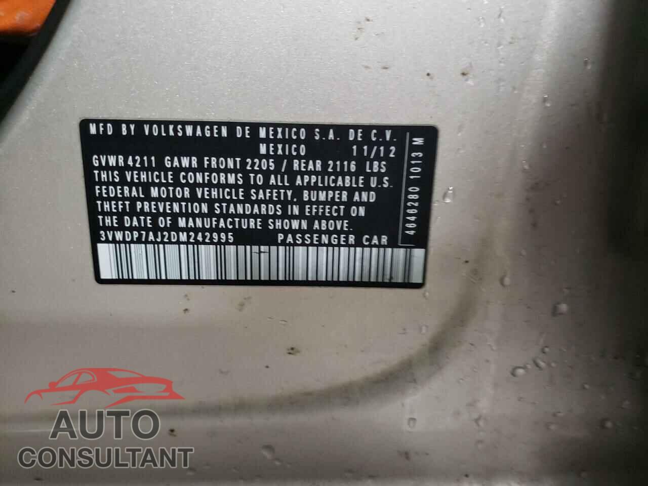VOLKSWAGEN JETTA 2013 - 3VWDP7AJ2DM242995