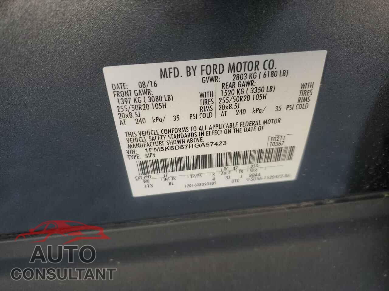 FORD EXPLORER 2017 - 1FM5K8D87HGA57423