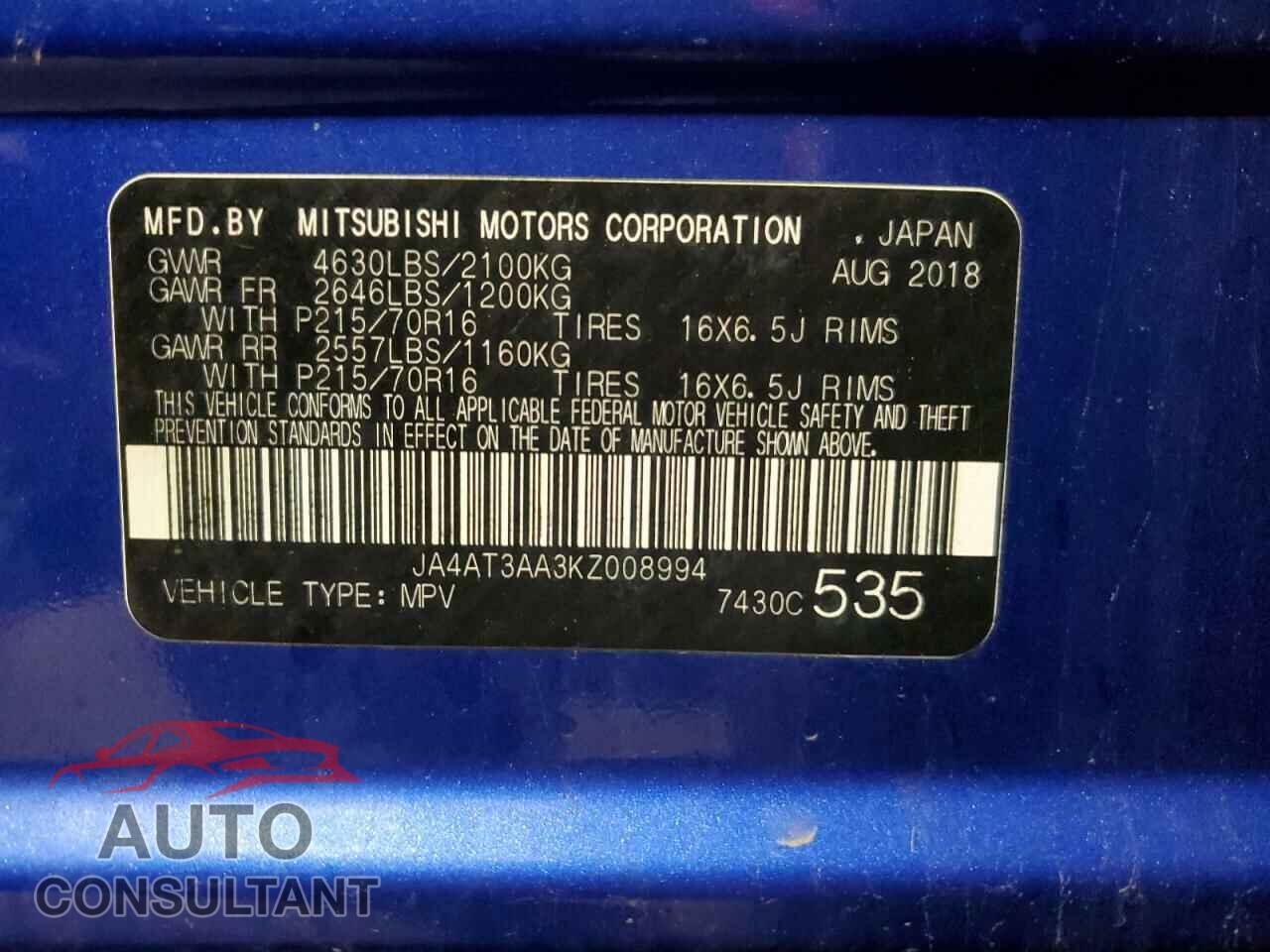 MITSUBISHI ECLIPSE 2019 - JA4AT3AA3KZ008994