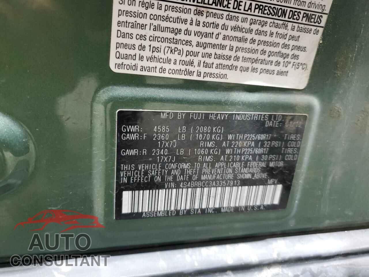 SUBARU OUTBACK 2010 - 4S4BRBCC3A3357913