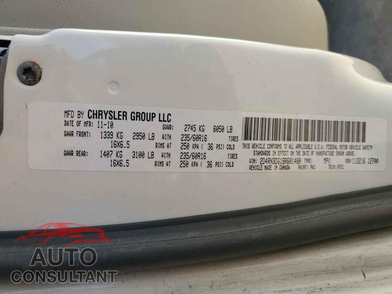 DODGE CARAVAN 2011 - 2D4RN3DG1BR601480