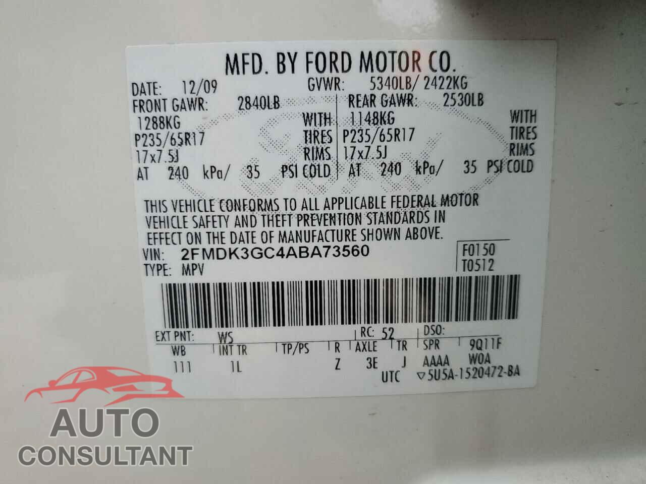 FORD EDGE 2010 - 2FMDK3GC4ABA73560