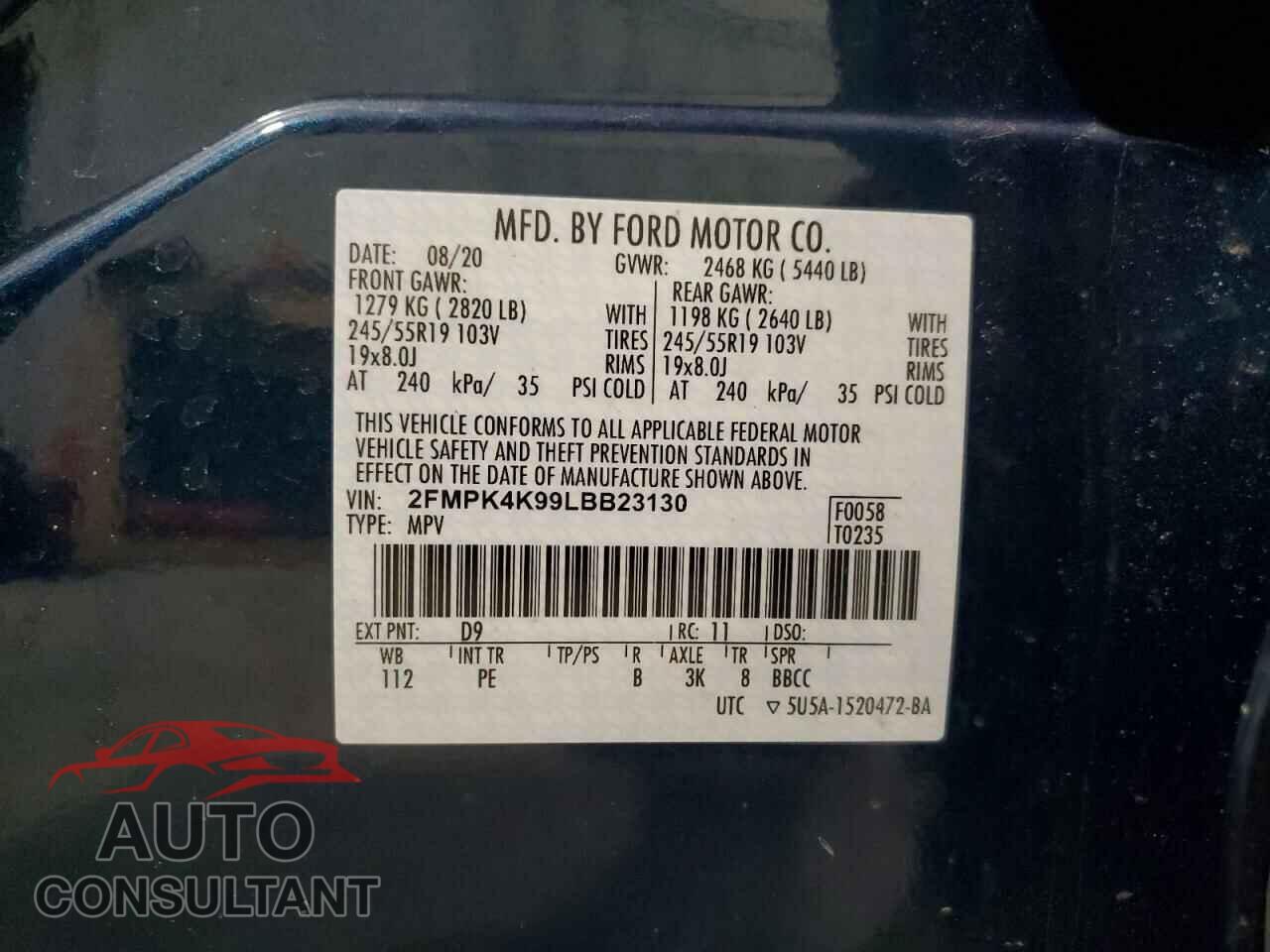 FORD EDGE 2020 - 2FMPK4K99LBB23130