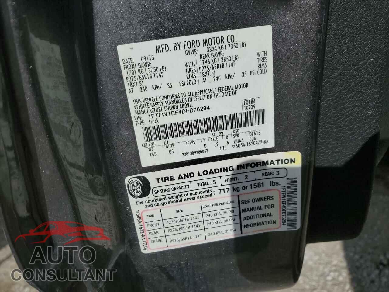 FORD F-150 2013 - 1FTFW1EF4DFD76294