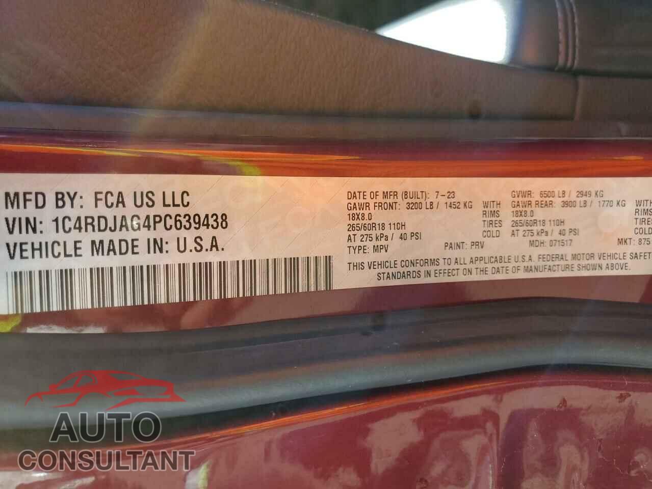 DODGE DURANGO 2023 - 1C4RDJAG4PC639438