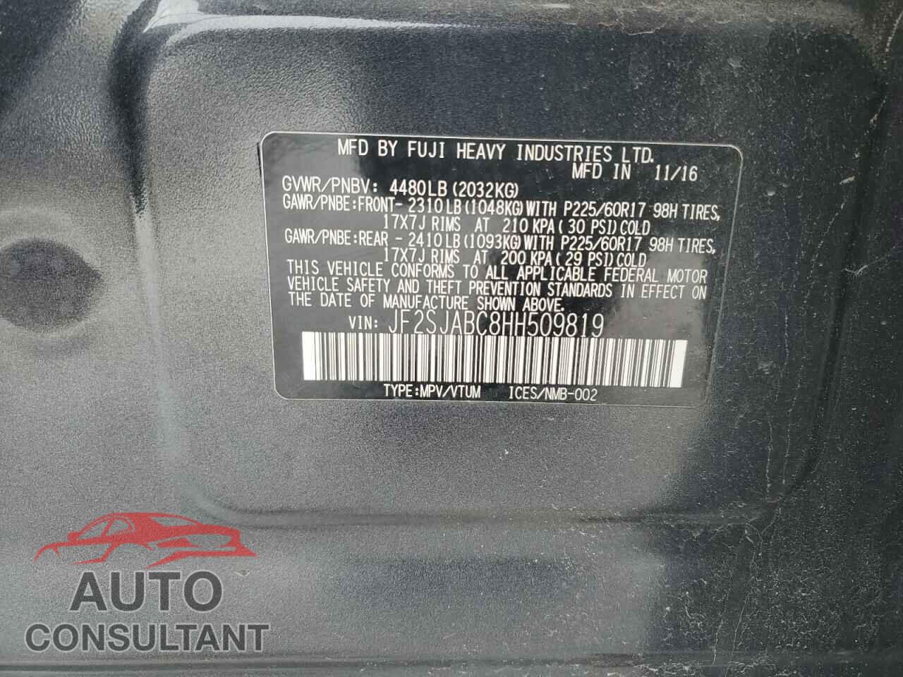 SUBARU FORESTER 2017 - JF2SJABC8HH509819
