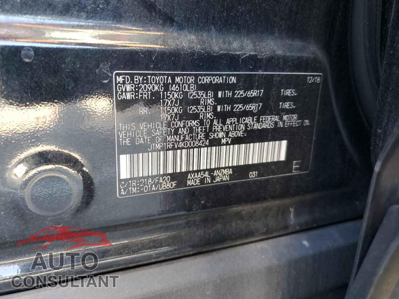 TOYOTA RAV4 2019 - JTMP1RFV4KD008424