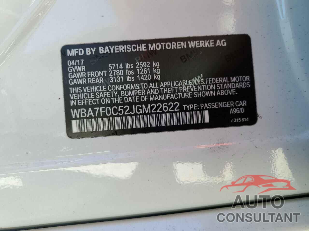 BMW 7 SERIES 2018 - WBA7F0C52JGM22622