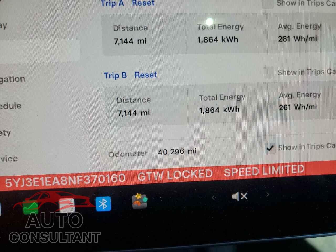 TESLA MODEL 3 2022 - 5YJ3E1EA8NF370160