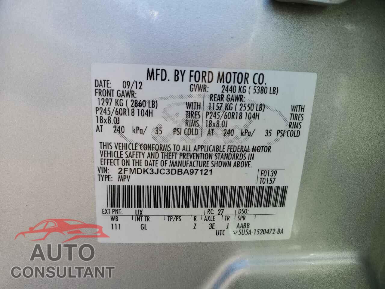 FORD EDGE 2013 - 2FMDK3JC3DBA97121