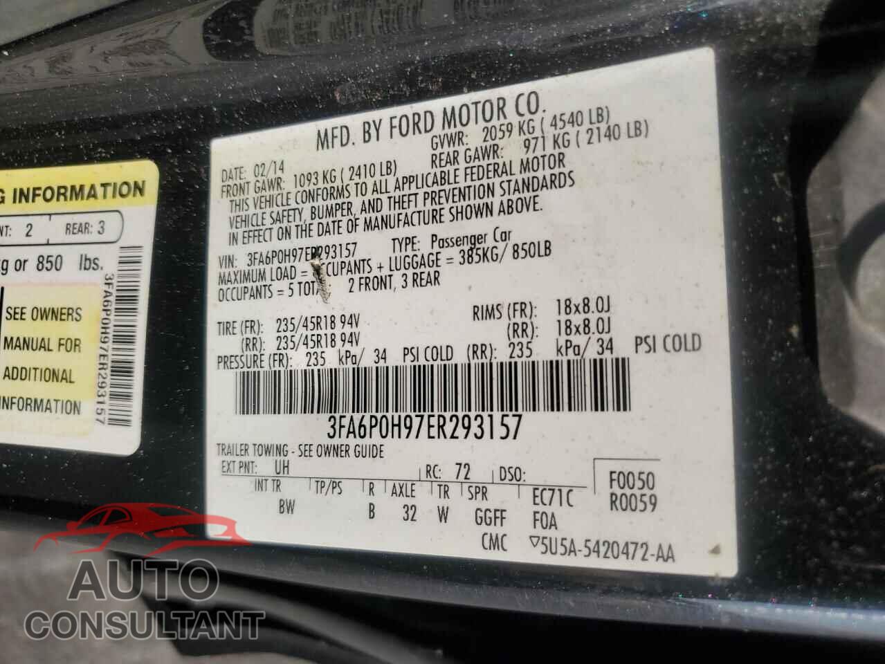 FORD FUSION 2014 - 3FA6P0H97ER293157