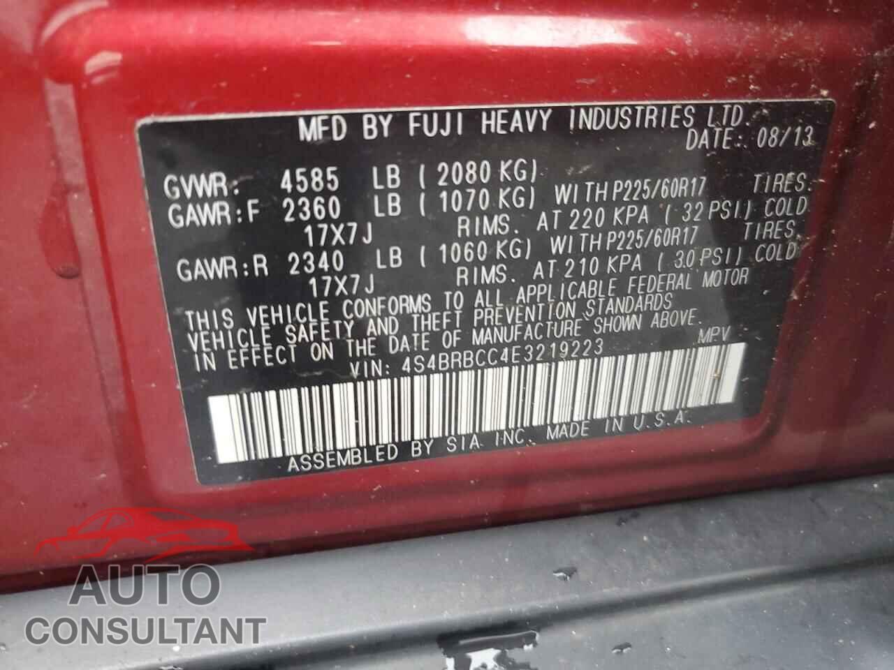 SUBARU OUTBACK 2014 - 4S4BRBCC4E3219223