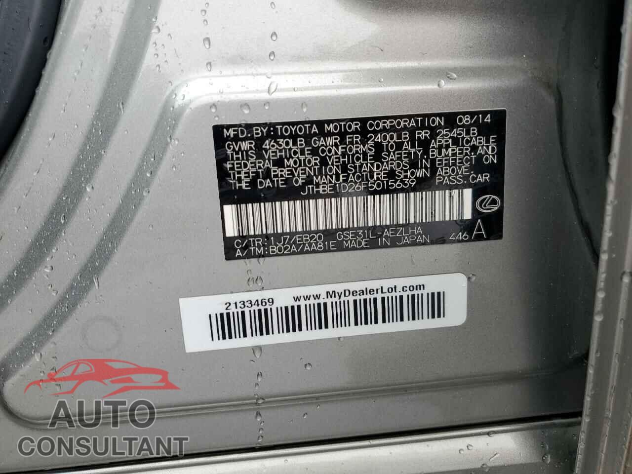 LEXUS IS 2015 - JTHBE1D26F5015639