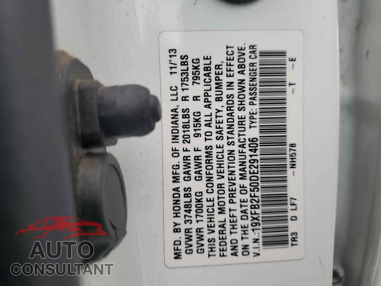 HONDA CIVIC 2013 - 19XFB2F50DE291406